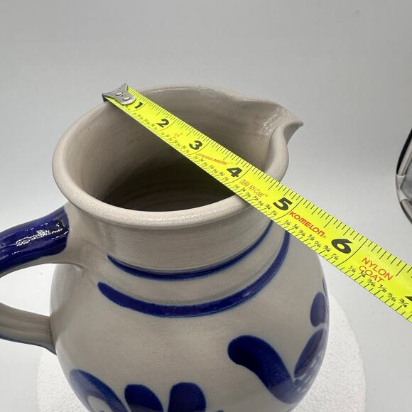 Vtg Handarbeit Salt Glaze German Water Jug Pitcher Art Pottery Gray Blue Cottage - Picture 12 of 13